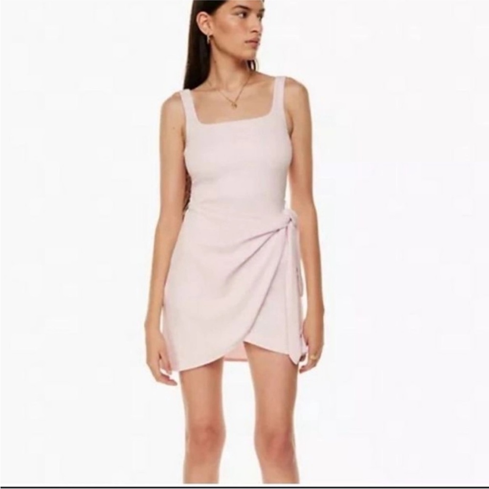 Sleeveless Square-Neck Pink Wrap Mini Dress